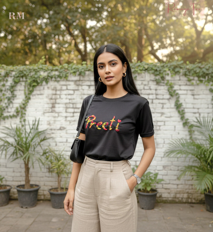 Custom Signature Name Embroidered T-shirt | Handmade Unisex T-shirt