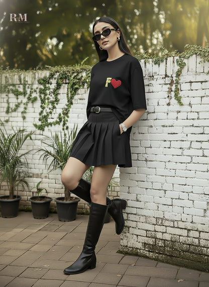 Initials Customise Letter with heart Hand Embroidery T-Shirt | Personalized Couple Gift T-shirt (UNISEX)