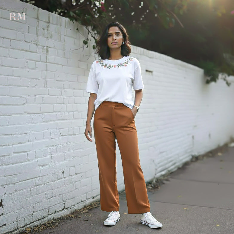 Floral Vine Embroidered Collar T-shirt | Floral Vine Embroidered T-shirt For Nature Lovers