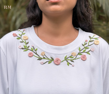 Floral Vine Embroidered Collar T-shirt | Floral Vine Embroidered T-shirt For Nature Lovers