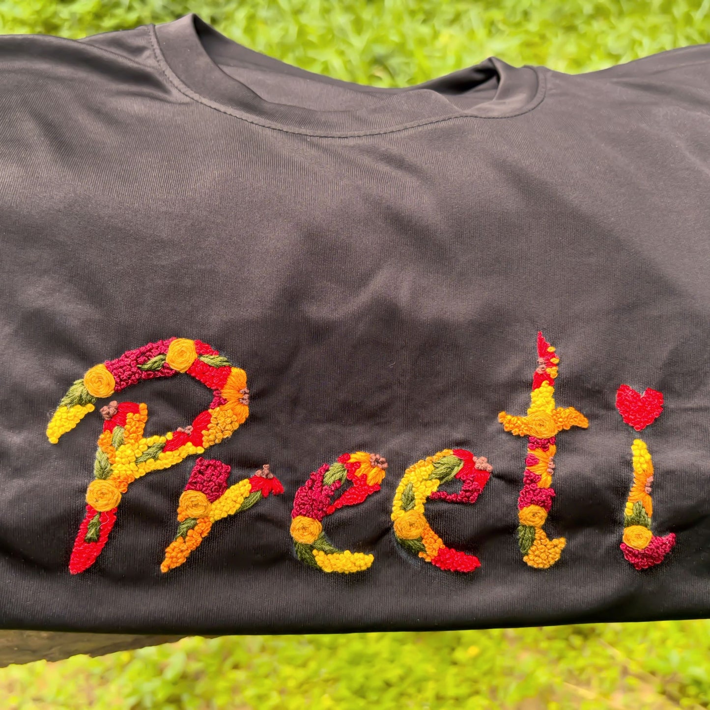 Unisex cotton T-shirt with handmade multicolor thread embroidery